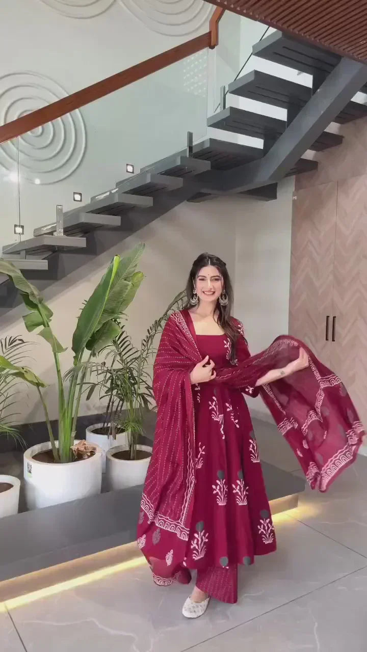 Anarkali Discharge Print cotton Kurta set