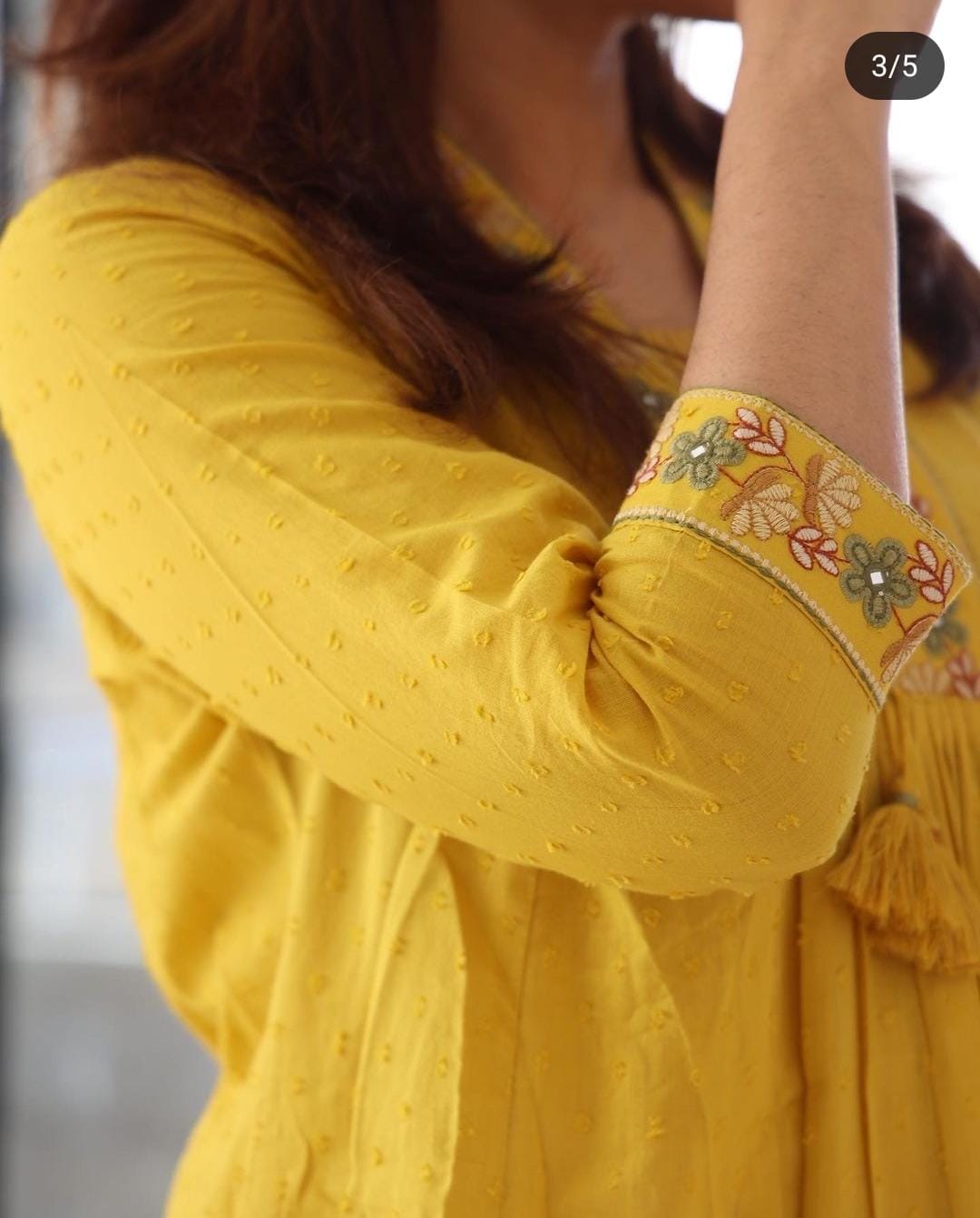 Women Yellow NRI Embroidery Cotton Kurta Pant and Dupatta set