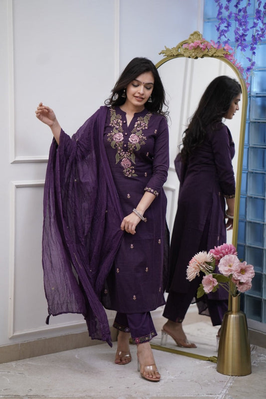 Beautiful pure cotton super dying embroidery suit
