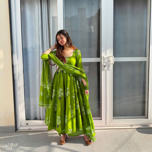 Anarkali Discharge Print cotton Kurta set