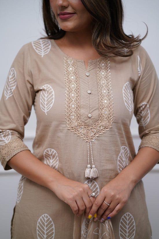 Soch Kurta Elegant Beige Embroidered Cotton Salwar Kameez Set