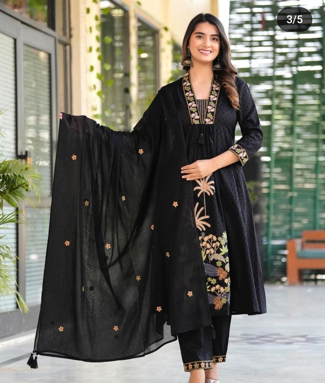 Soch Kurta Black NRI Embroidery Cotton Kurta Pant and Dupatta set