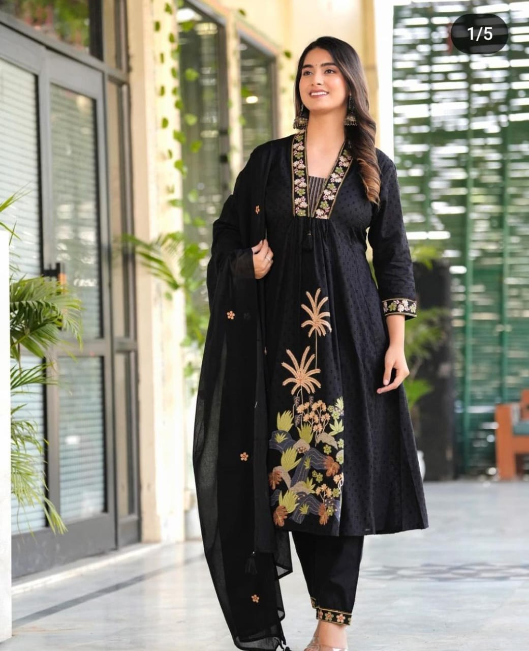 Soch Kurta Black NRI Embroidery Cotton Kurta Pant and Dupatta set