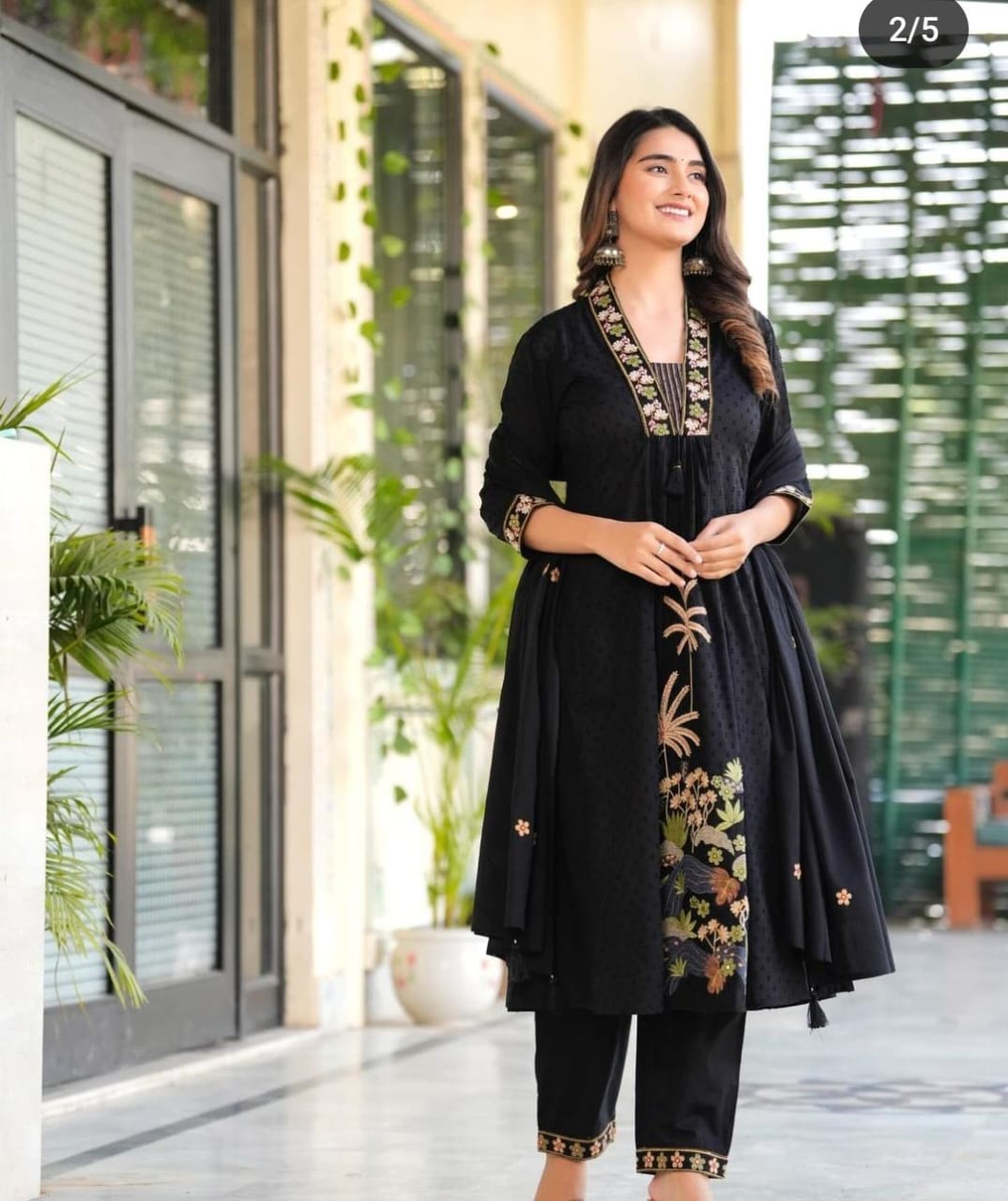 Soch Kurta Black NRI Embroidery Cotton Kurta Pant and Dupatta set