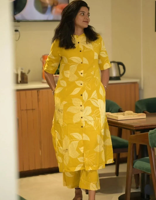 Bright Yellow Floral Kurta Set – Effortless Elegance for Everyday Style